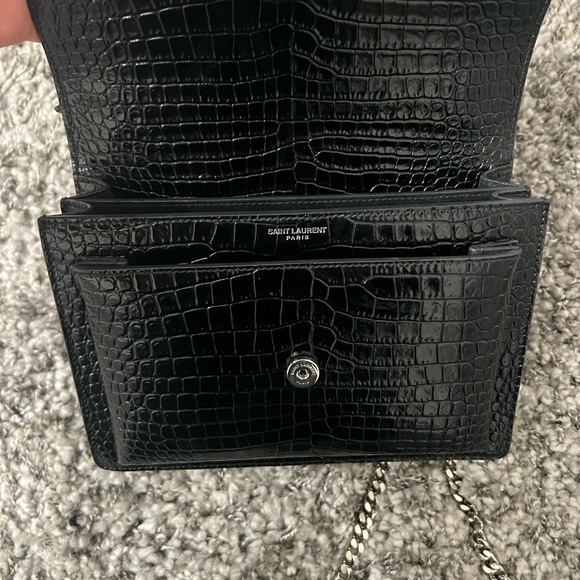 Saint Laurent Sunset Medium Crocodile-Embossed Crossbody Bag - Picture 16 of 16